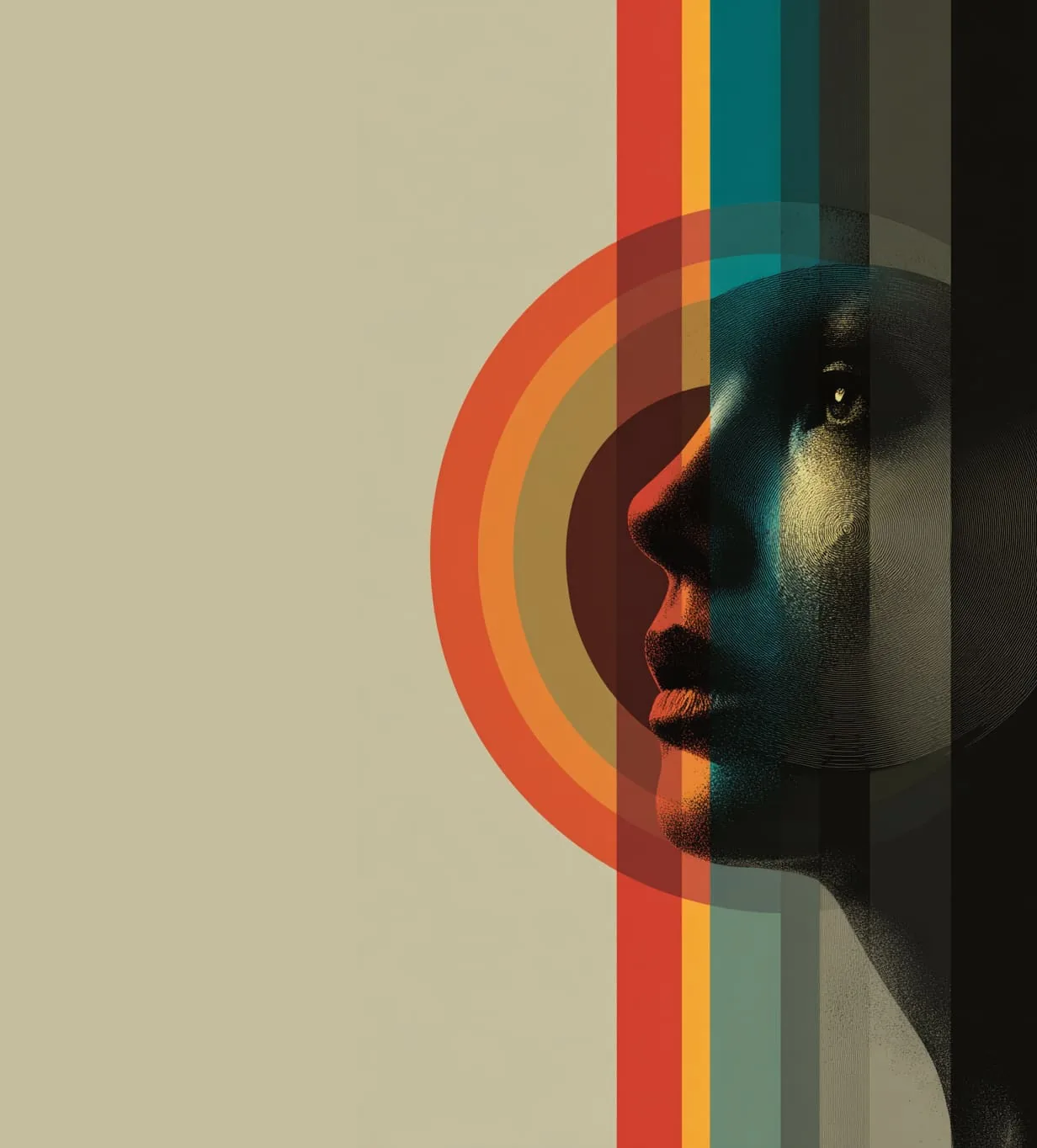 Profile portrait overlaid with colorful brand alignment targets