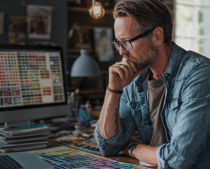 Strategy workspace with wireframes and color studies